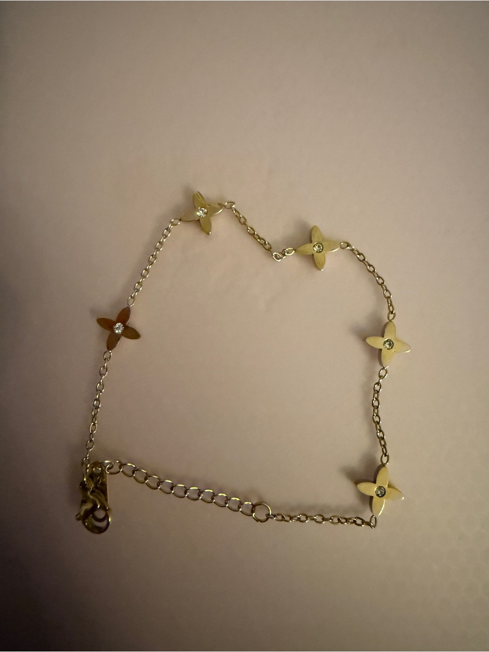 Gold Flower Link Bracelet with Crystal Accents